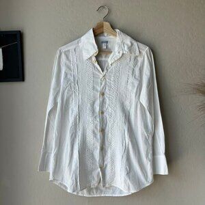 Dosa Blouse White Embroidered Cotton Button Up Long Sleeve Lagenlook Top Size 2